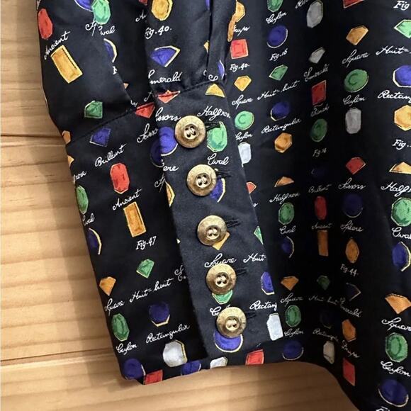 Vintage LAURÈL by Escada Silk Blouse Womens US 6 EU 38 Gemstone Print Black vtg - Picture 5 of 14